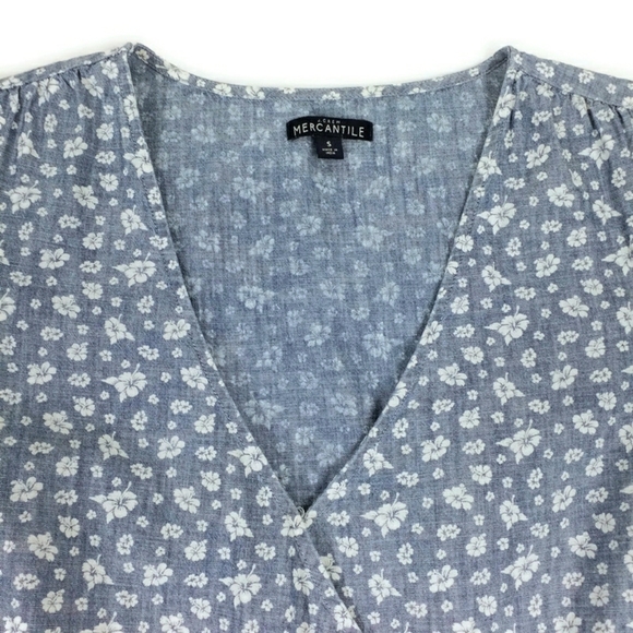 J. Crew Mercantile Floral Chambray Short-Sleeve Ruffle Faux Wrap Dress Small - Picture 3 of 12
